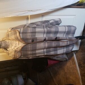 Woman Within Size 22 Gray Black White Plaid Button Up Winter Jacket Coat